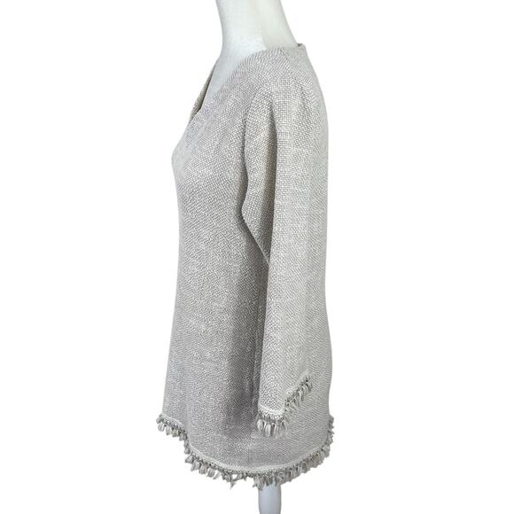 Vintage Sara Campbell Textured Boucle Tunic Top XS Tassel Fringe USA Old Money - Picture 4 of 13